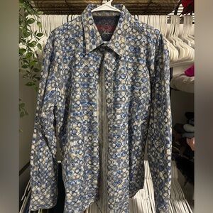 $398 Robert Graham Stylish Blue Patterned Men's Button Down Shirt